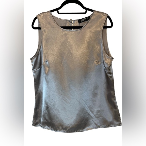 Kasper Satin Sleeveless Blouse, Crew Neck, Shiny Champaign Color, Size Large - Picture 1 of 7